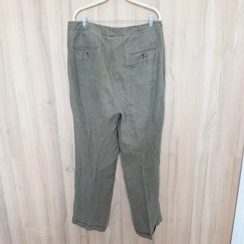 Harold's Mens Linen Pleated Pants 36 Olive Green Straight Leg Trousers Old Money